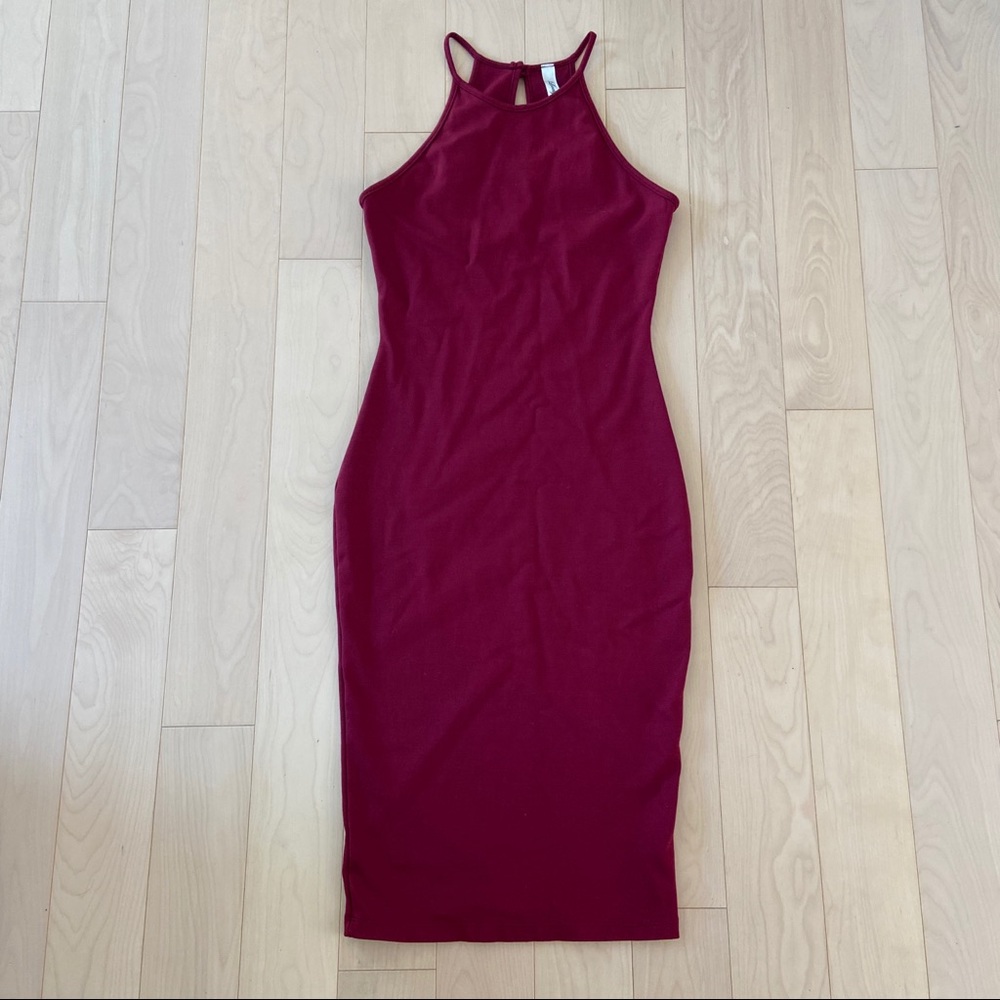 Maroon High-neck Pencil Skirt Dress